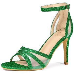 Glitter Ankle Strap Heels Stiletto Heels Sandals Grass Green